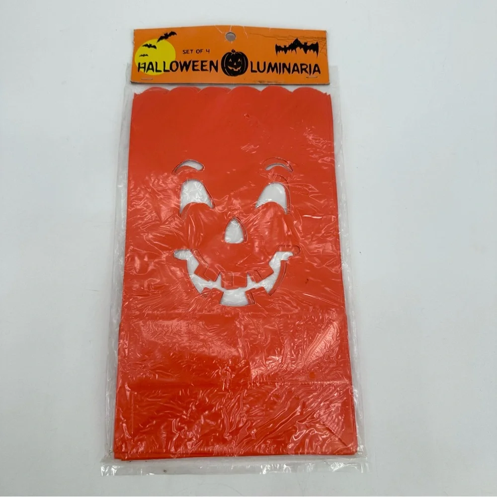 3/$15 Halloween Luminaria Bags Orange Jack-o-Lantern Cutout Sealed 4-Pack READ